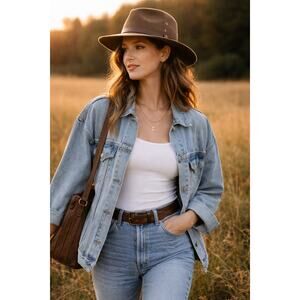 Vintage -MADE IN USA- 100% Wool Brown Western Fedora Hat Medium Boho Americana